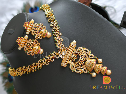 Gold plated cz semi precious ruby-emerald short haar set dj-11457
