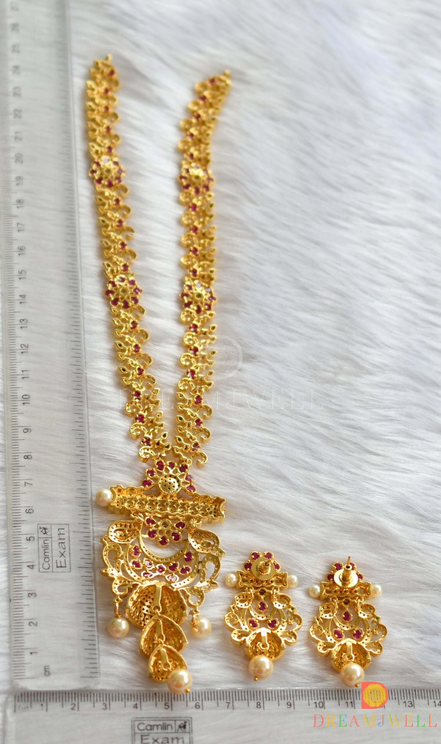 Gold plated cz semi precious ruby-emerald short haar set dj-11457