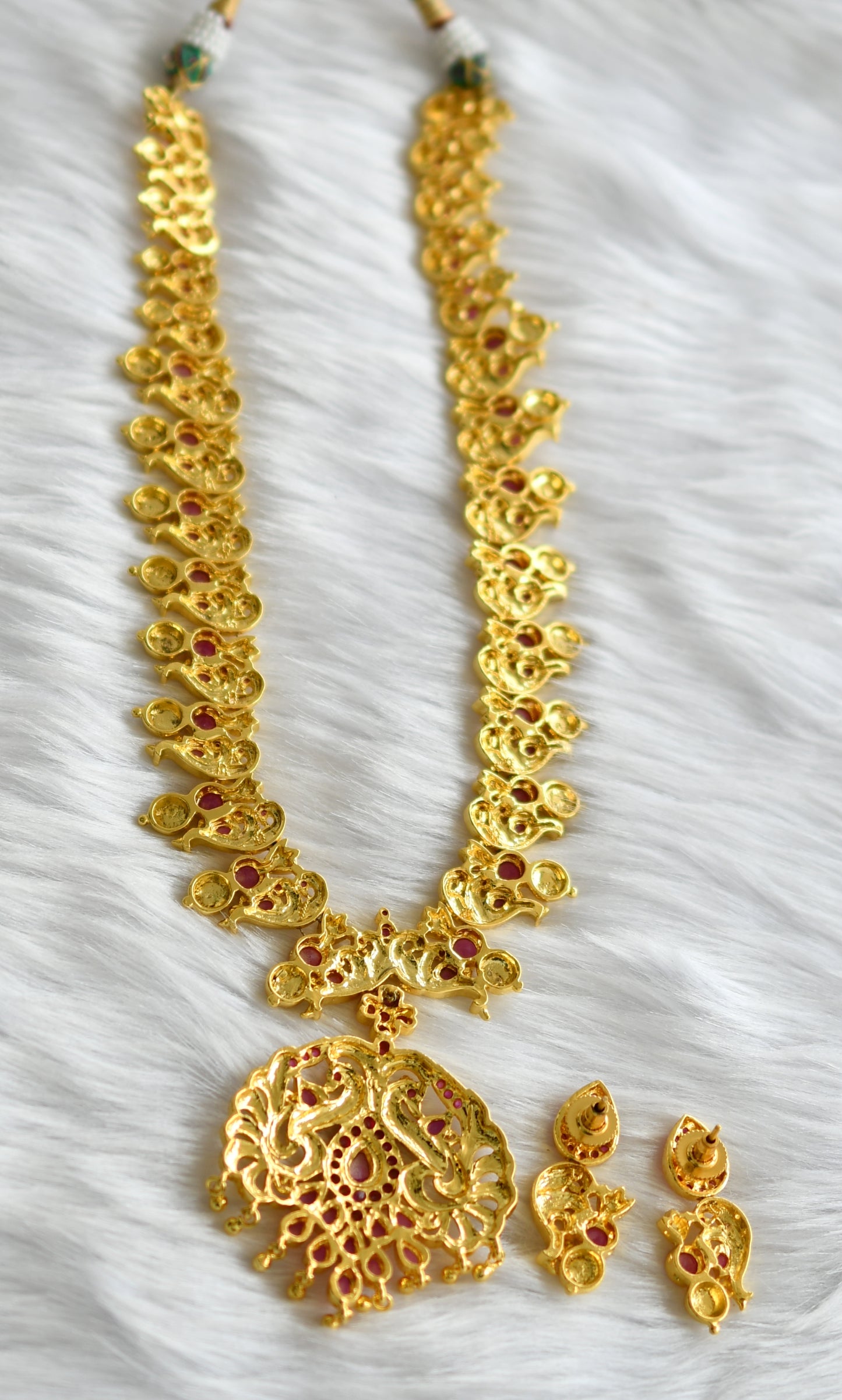 Gold tone ruby Peacock short haar set dj-01989