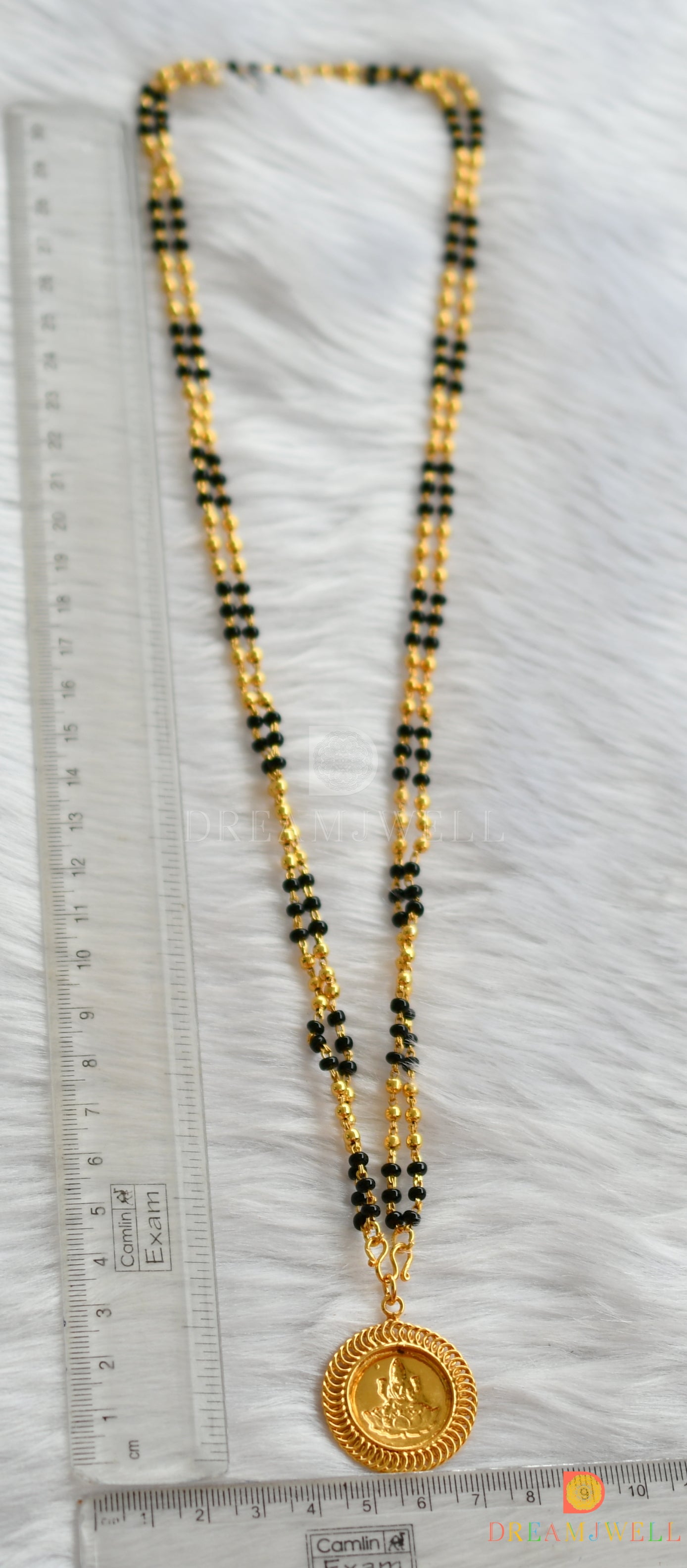 Gold tone Lakshmi pendant karimani mala/chain dj-38032