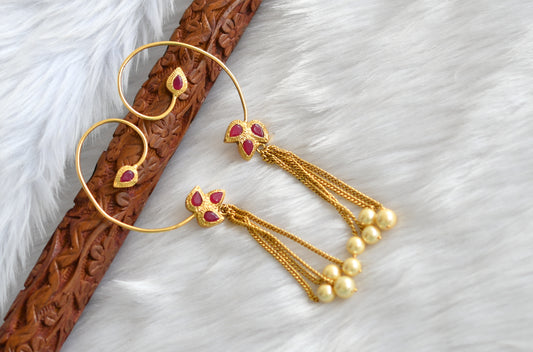 Antique gold tone ruby pearl Ear cuffs dj-01973