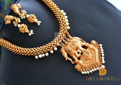 Matte finish Elephant pearl necklace set dj-11697