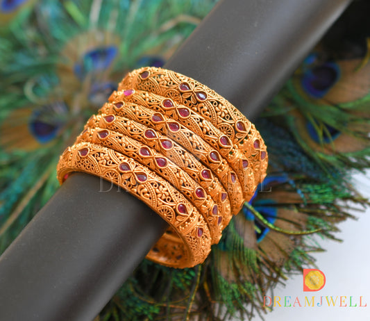 Matte Finish Set Of 6 Ruby Designer Bangles (2.4) dj-17956