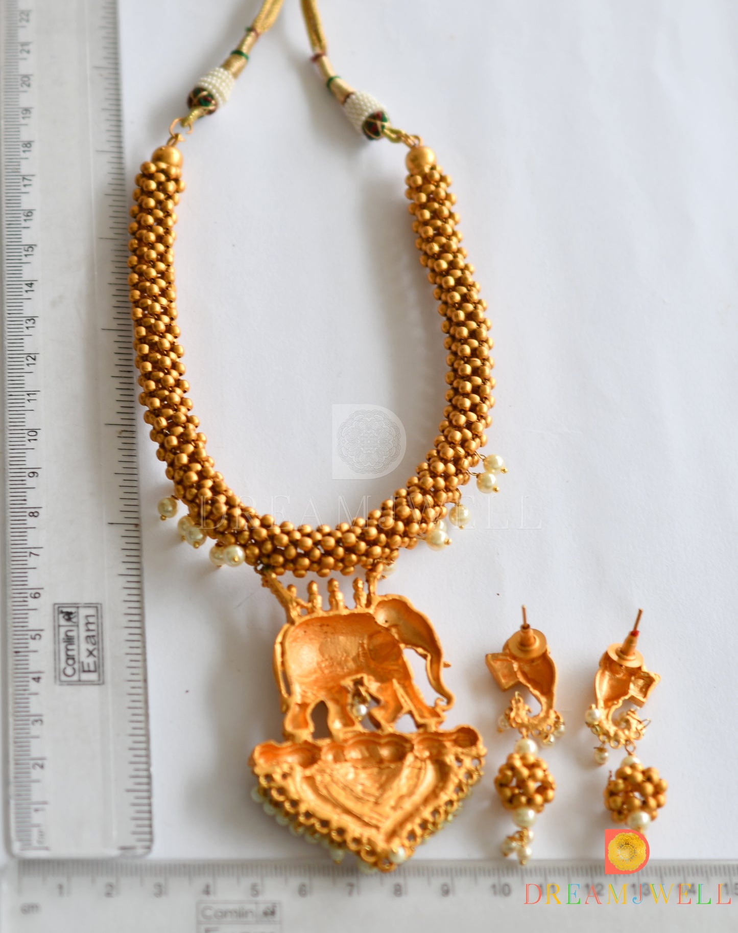 Matte finish Elephant pearl necklace set dj-11697