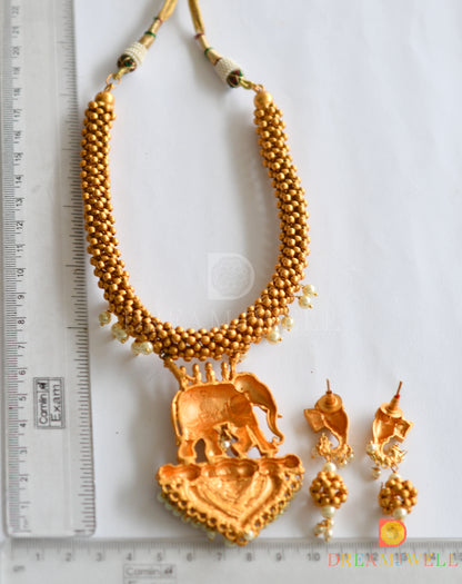 Matte finish Elephant pearl necklace set dj-11697
