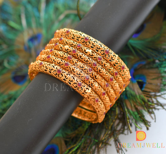 Matte Finish Set Of 6 Ruby Designer Bangles(2.4) dj-17959