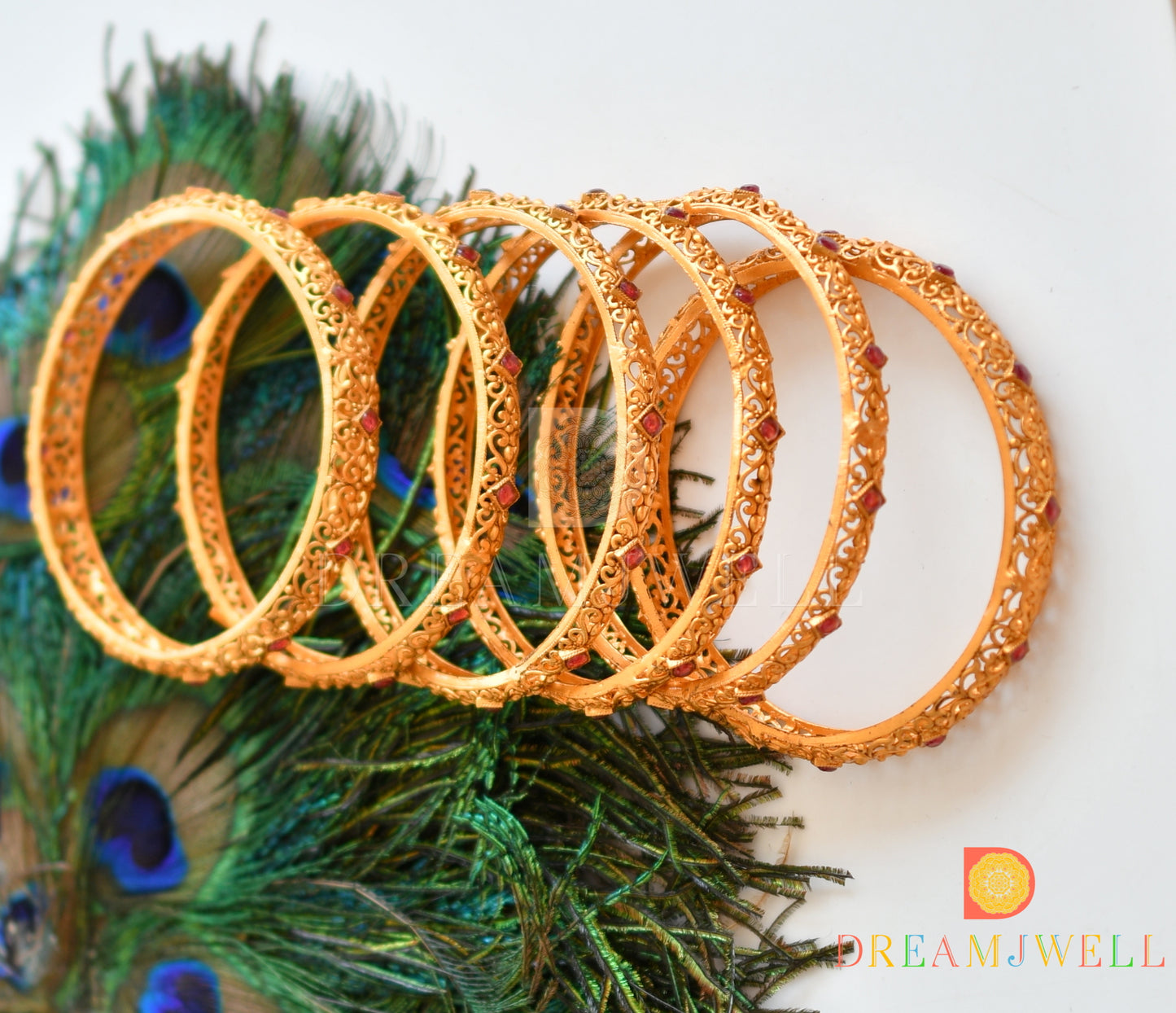 Matte Finish Set Of 6 Ruby Designer Bangles(2.4) dj-17959