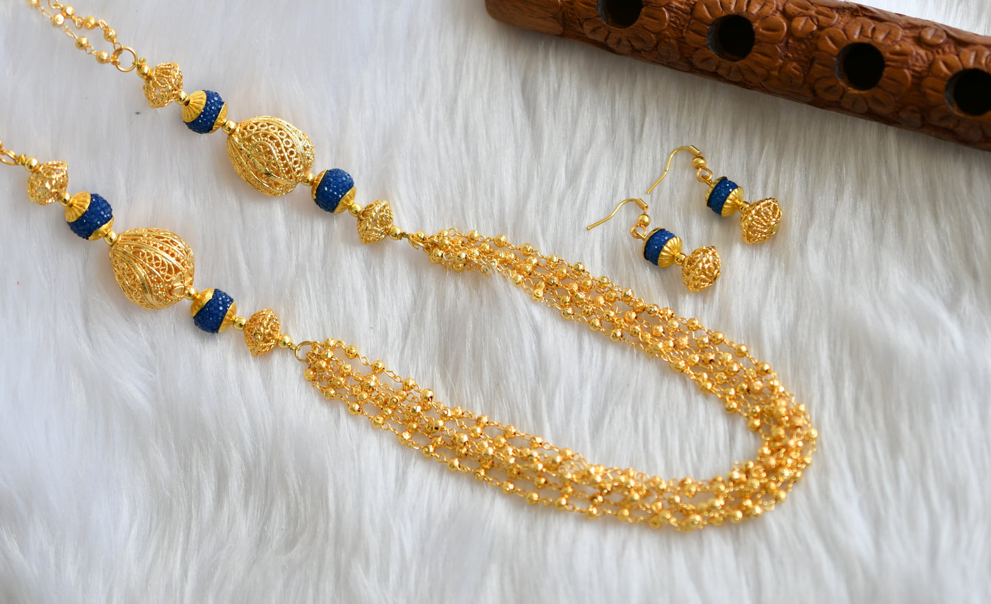 Gold tone handmade blue balls chain set dj-02577