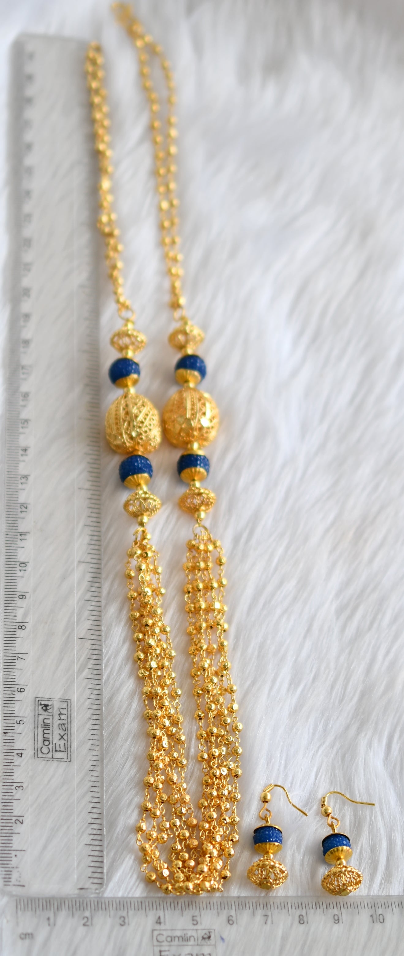 Gold tone handmade blue balls chain set dj-02577