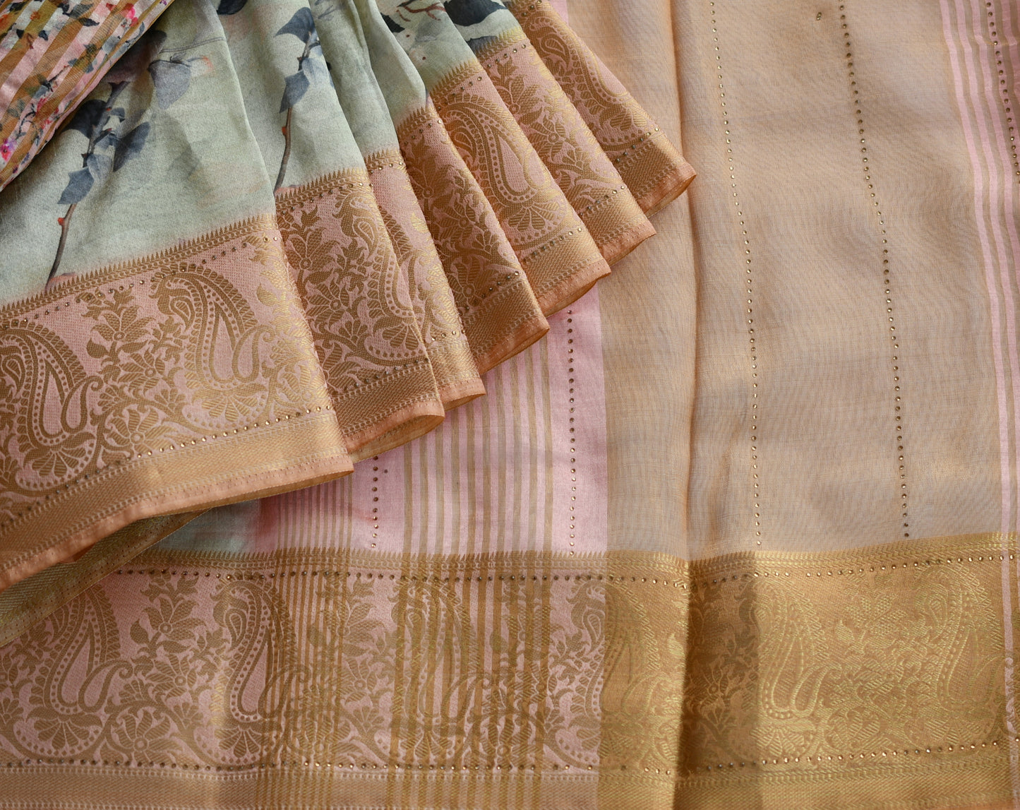 Mango-flower pink-grey Heavy Assam silk weaved saree with digital print saree dj-38831