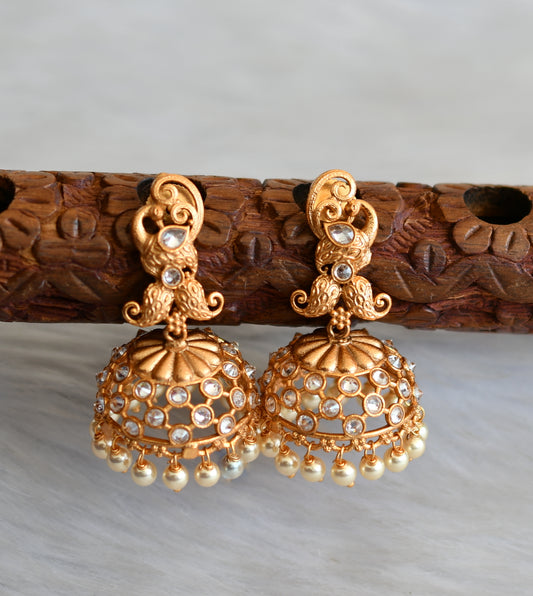 Matte finish white stone peacock jhumkka dj-41545