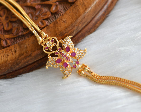 Gold tone pink-white stone Butterfly double layer mugappu chain dj-38860