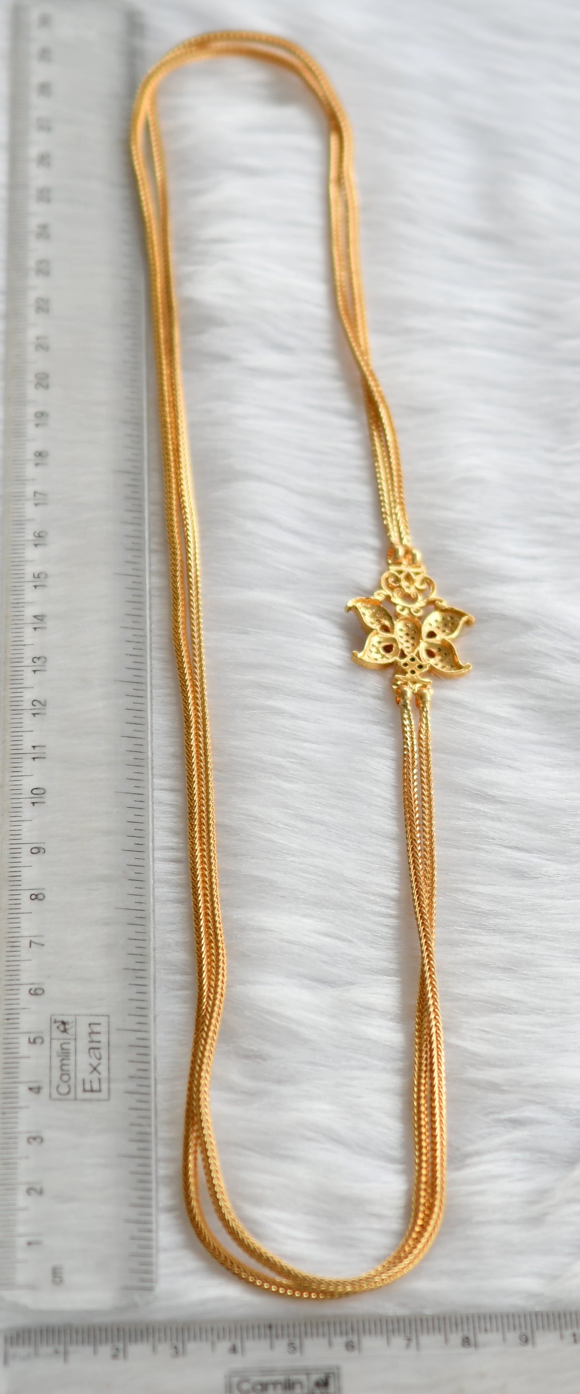 Gold tone pink-white stone Butterfly double layer mugappu chain dj-38860