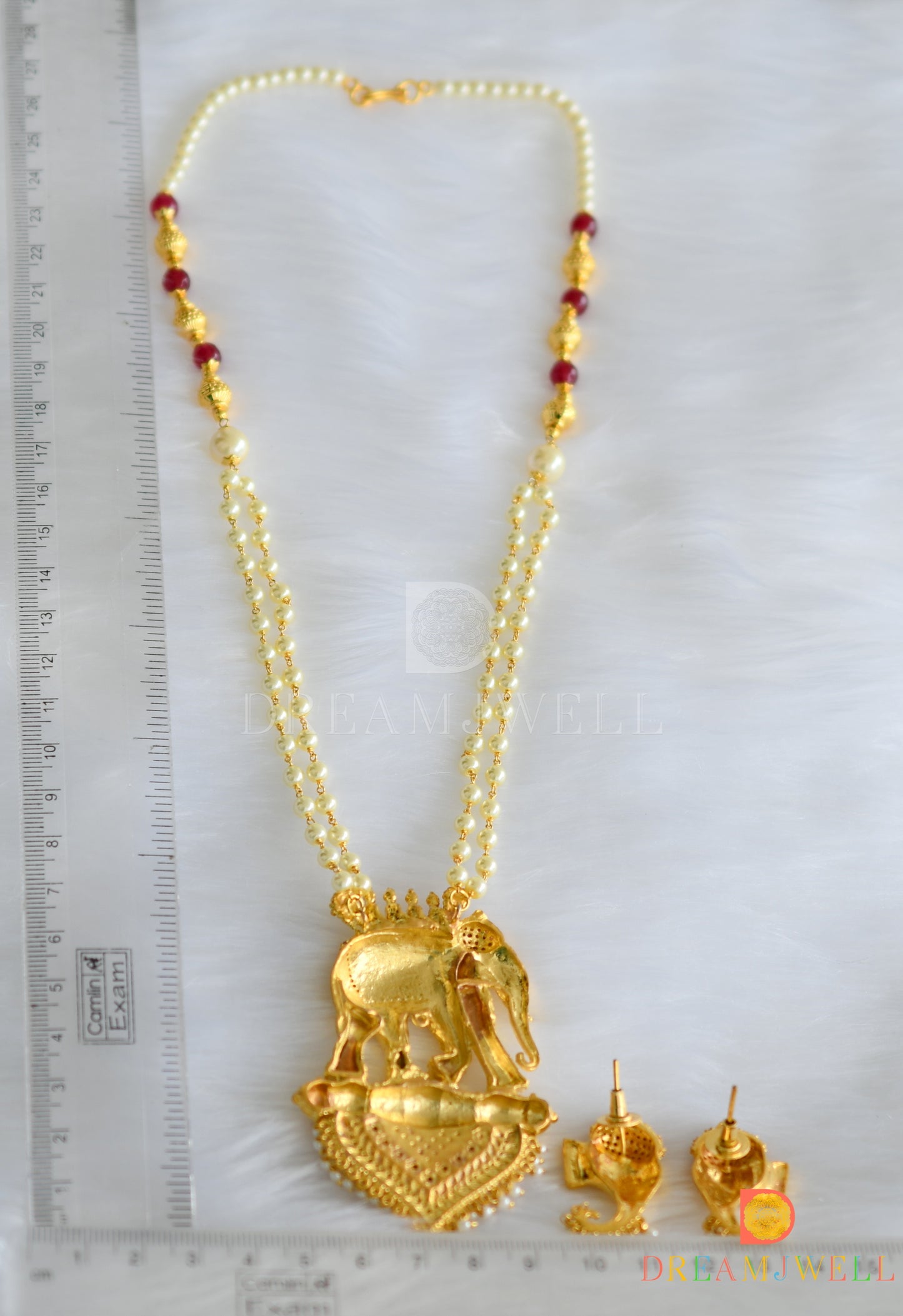 Gold tone ruby pearl beaded Elephant haar set dj-12270