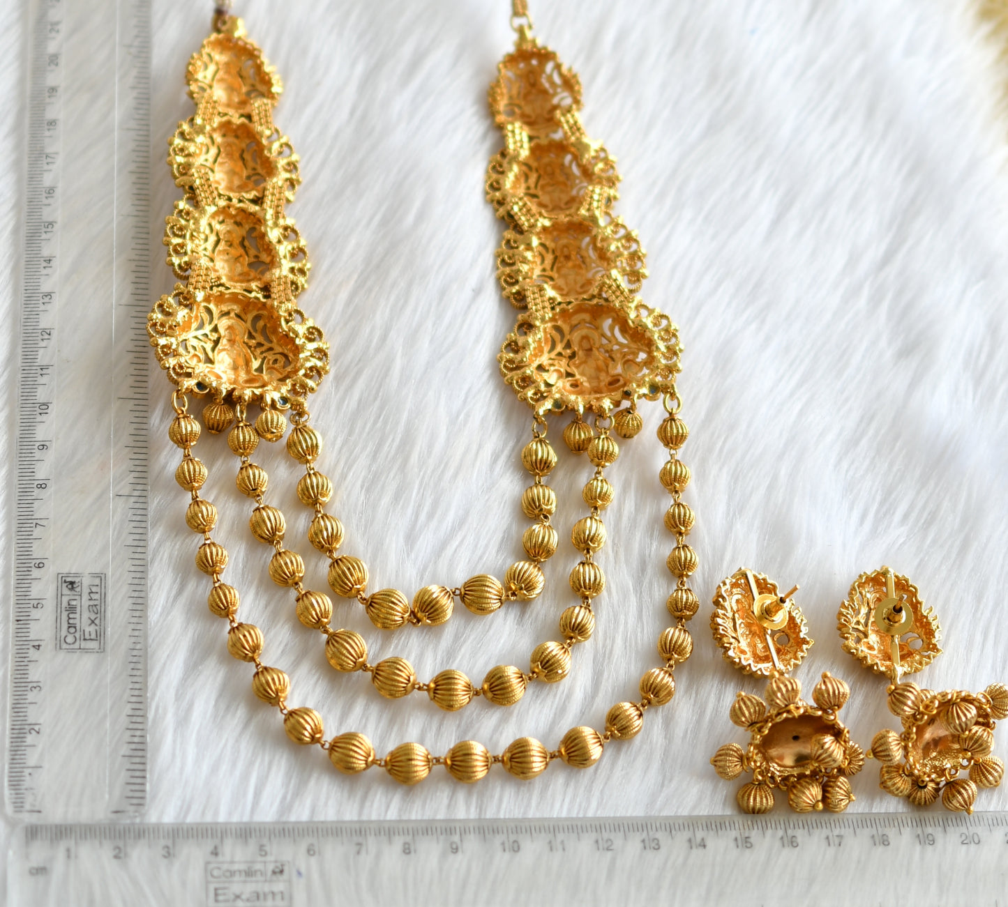 Antique blue Lakshmi bridal multi layer short haar set dj-02686