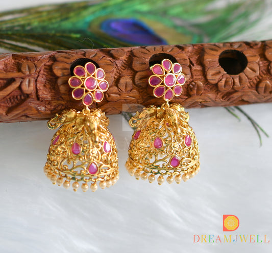 Antique gold tone ruby Elephant jhumkka dj-17701