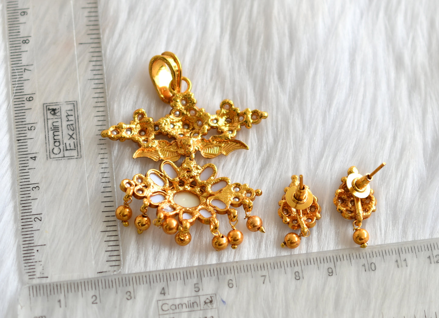 Antique gold tone pearl peacock pendant set dj-02676