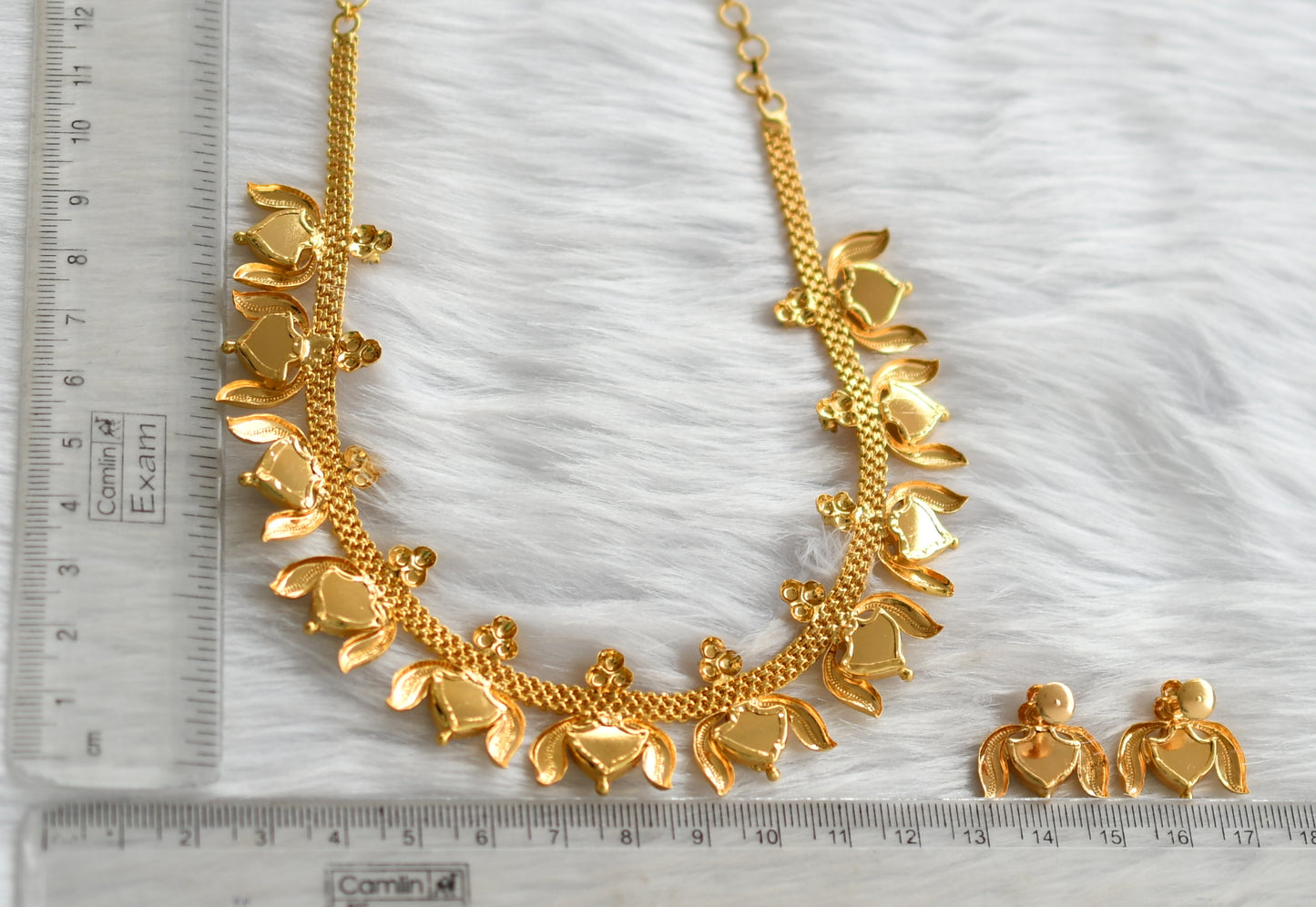Gold tone lotus palakka red Kerala style necklace set dj-38852