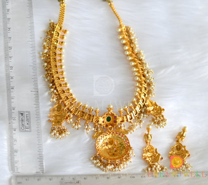 Gold tone Gutta pusalu Lakshmi ruby-emerald necklace set dj-10984