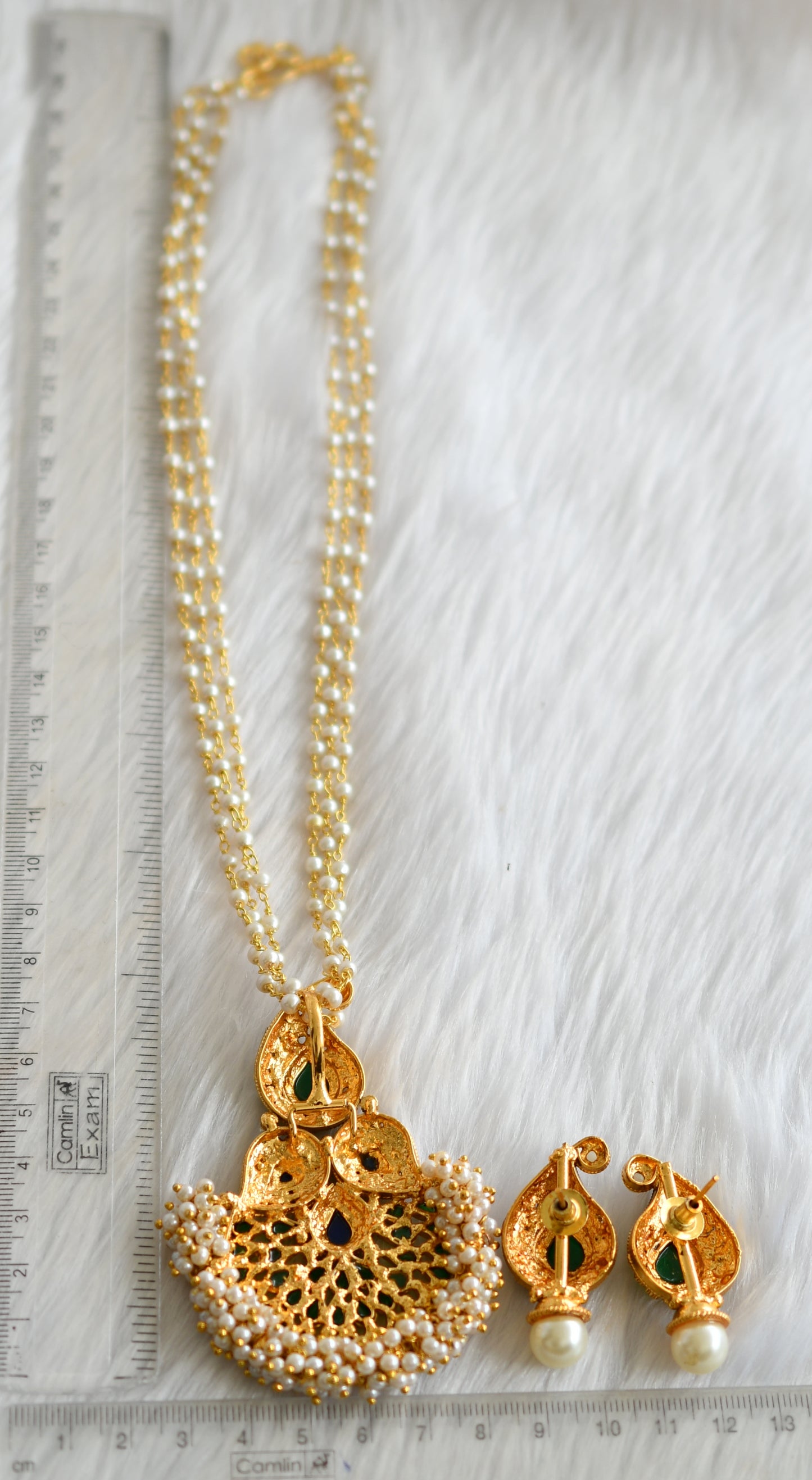 Antique Pearl cluster blue-green mango pendant set dj-02416