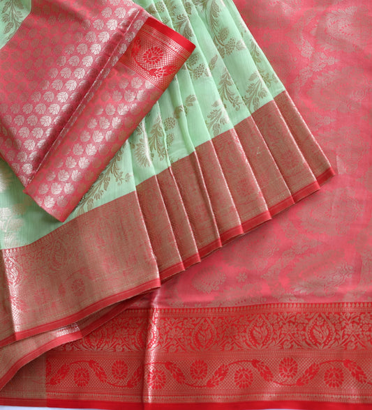 Cotton red-parrot green Handloom saree dj-38833