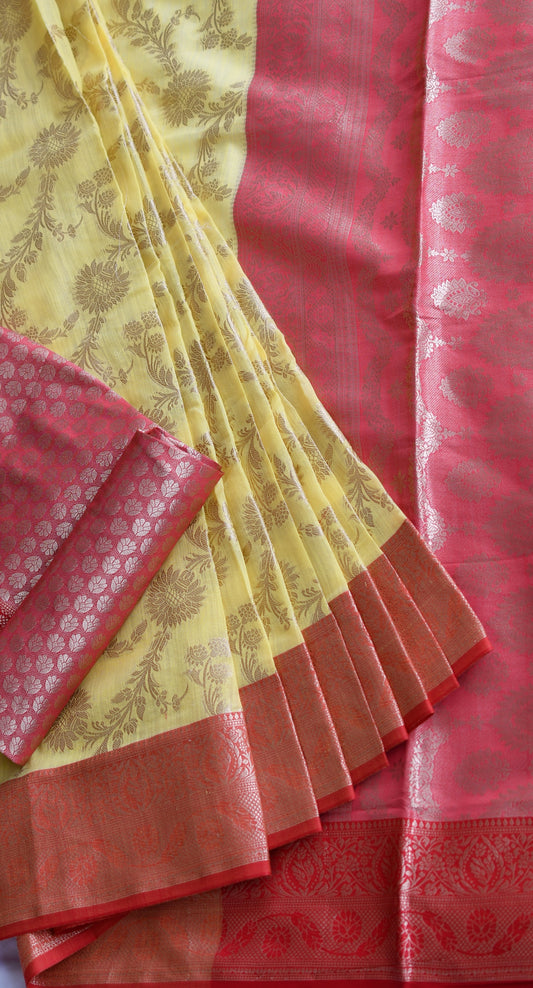 Cotton red-yellow Handloom saree dj-38835