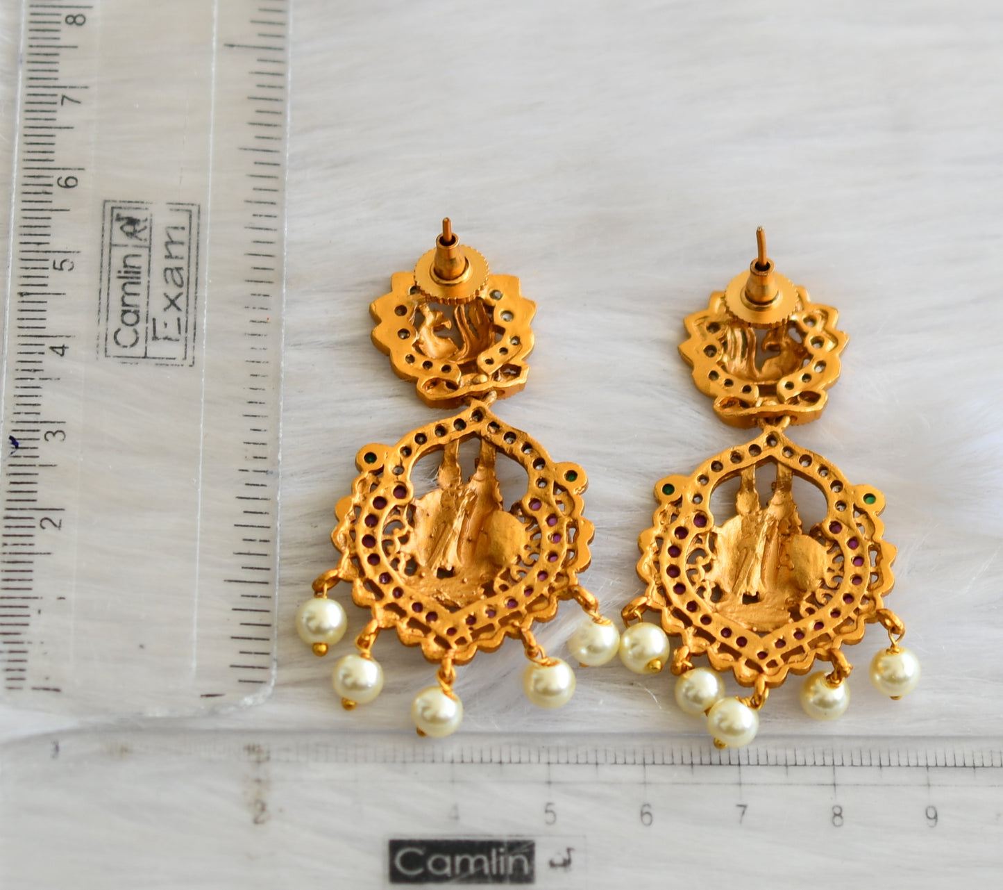 Matte finish ruby-green-white stone Radha-Krishna earrings dj-41559