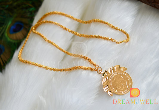 Gold tone head coin pendant with chain dj-35981