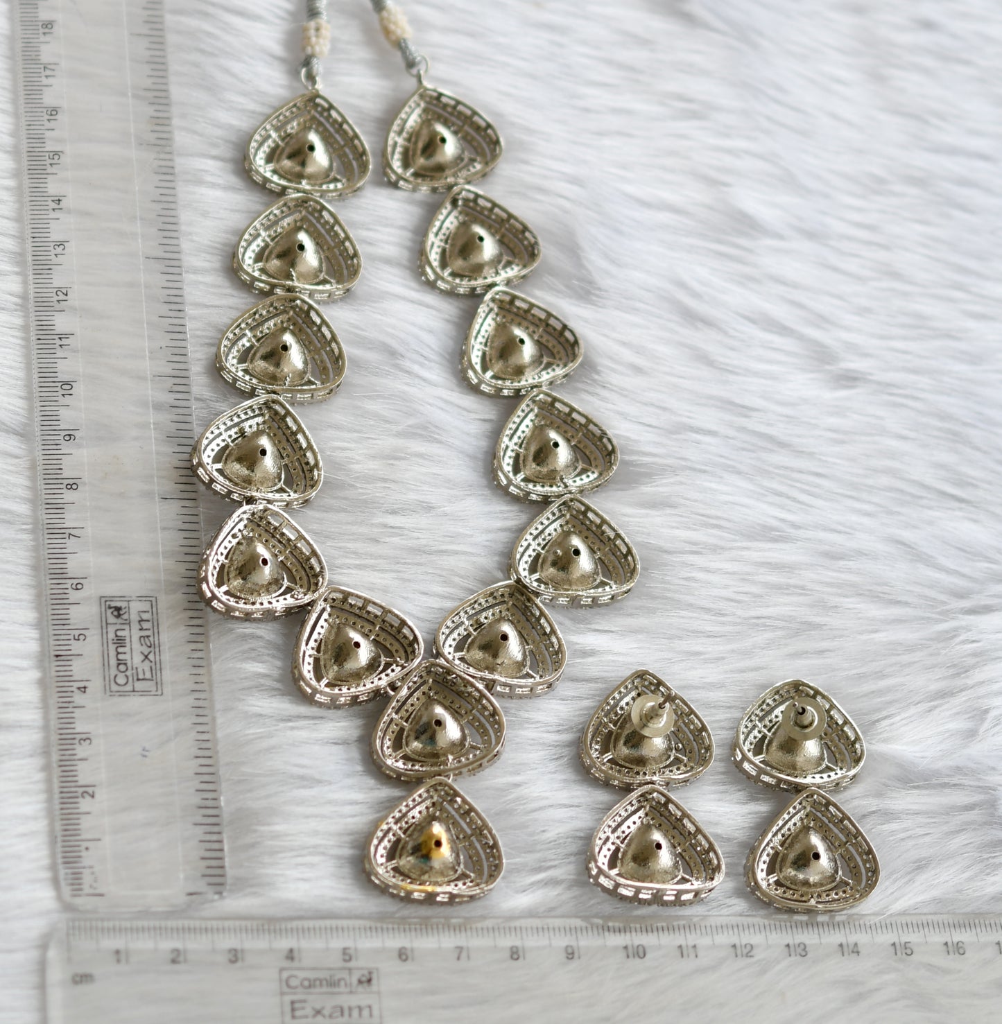 Two tone cz white kundan stone necklace set dj-38865