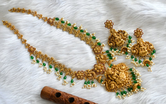 Antique gold tone ruby-white Lakshmi-peacock short haar set dj-39595