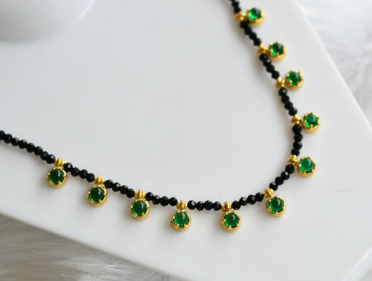 Gold tone black agates green stone necklace dj-38871