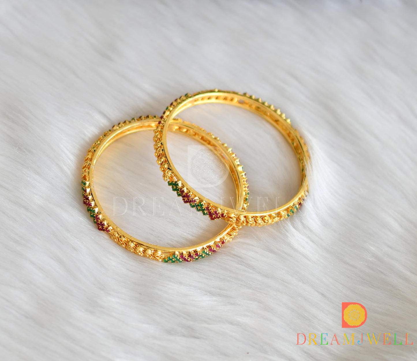 Gold tone ruby-emerald stone Bangles (2.4) dj-14431