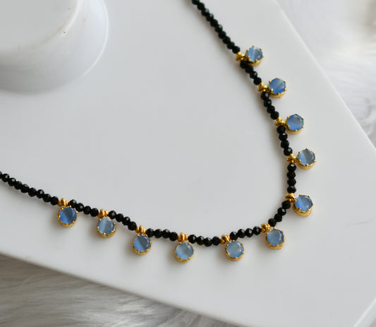 Gold tone black agates sky blue stone necklace dj-38872