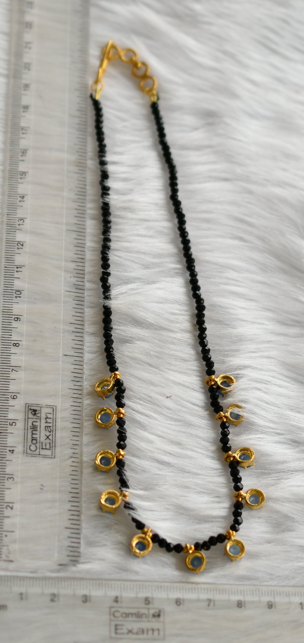 Gold tone black agates sky blue stone necklace dj-38872