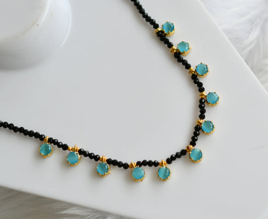 Gold tone black agates sky blue stone necklace dj-38873