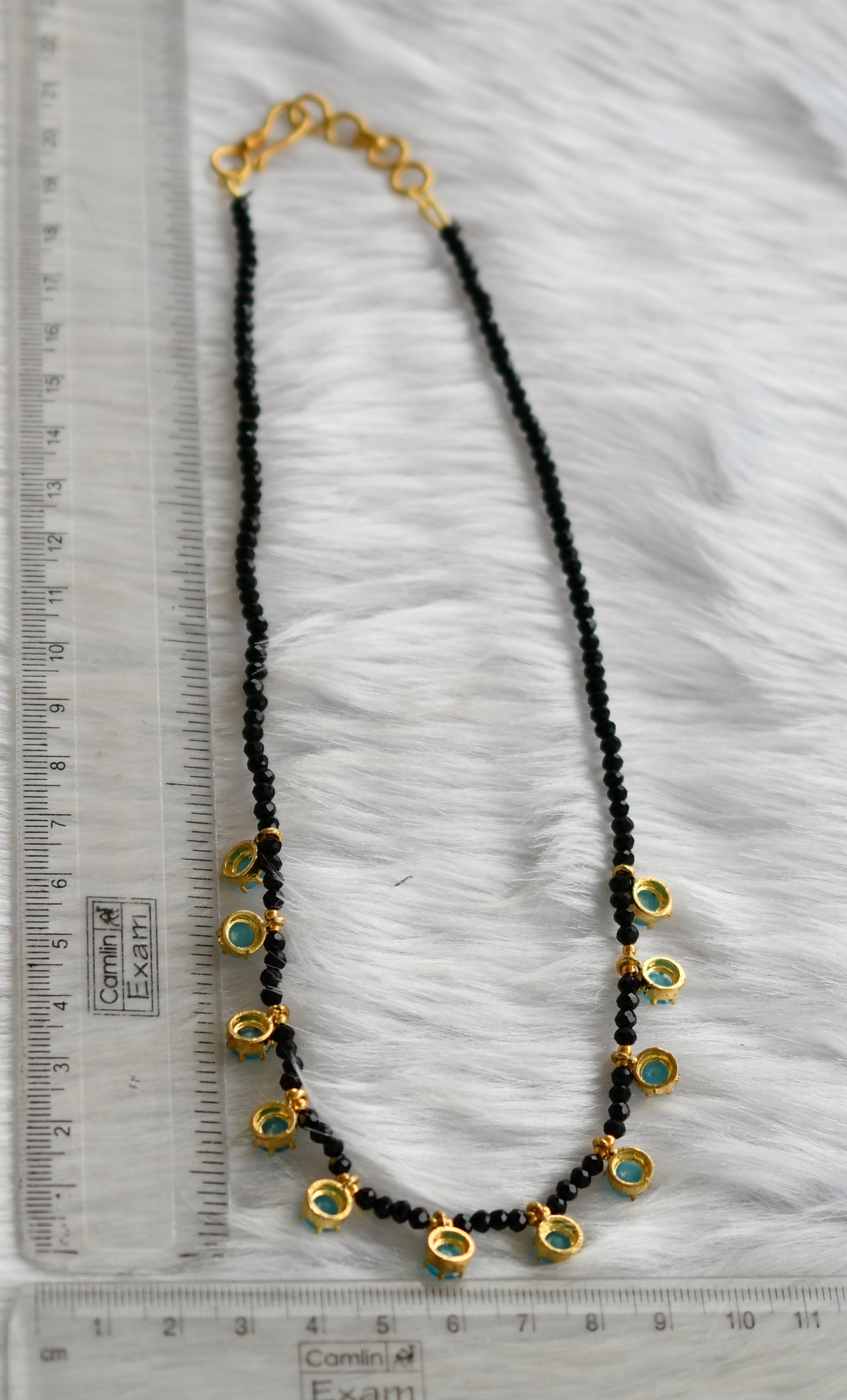 Gold tone black agates sky blue stone necklace dj-38873