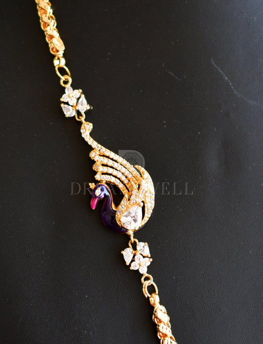 Gold tone cz peacock mugappu chain dj-30037