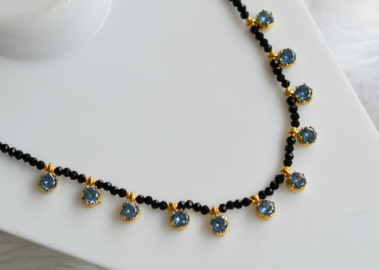 Gold tone black agates blue stone necklace dj-38874