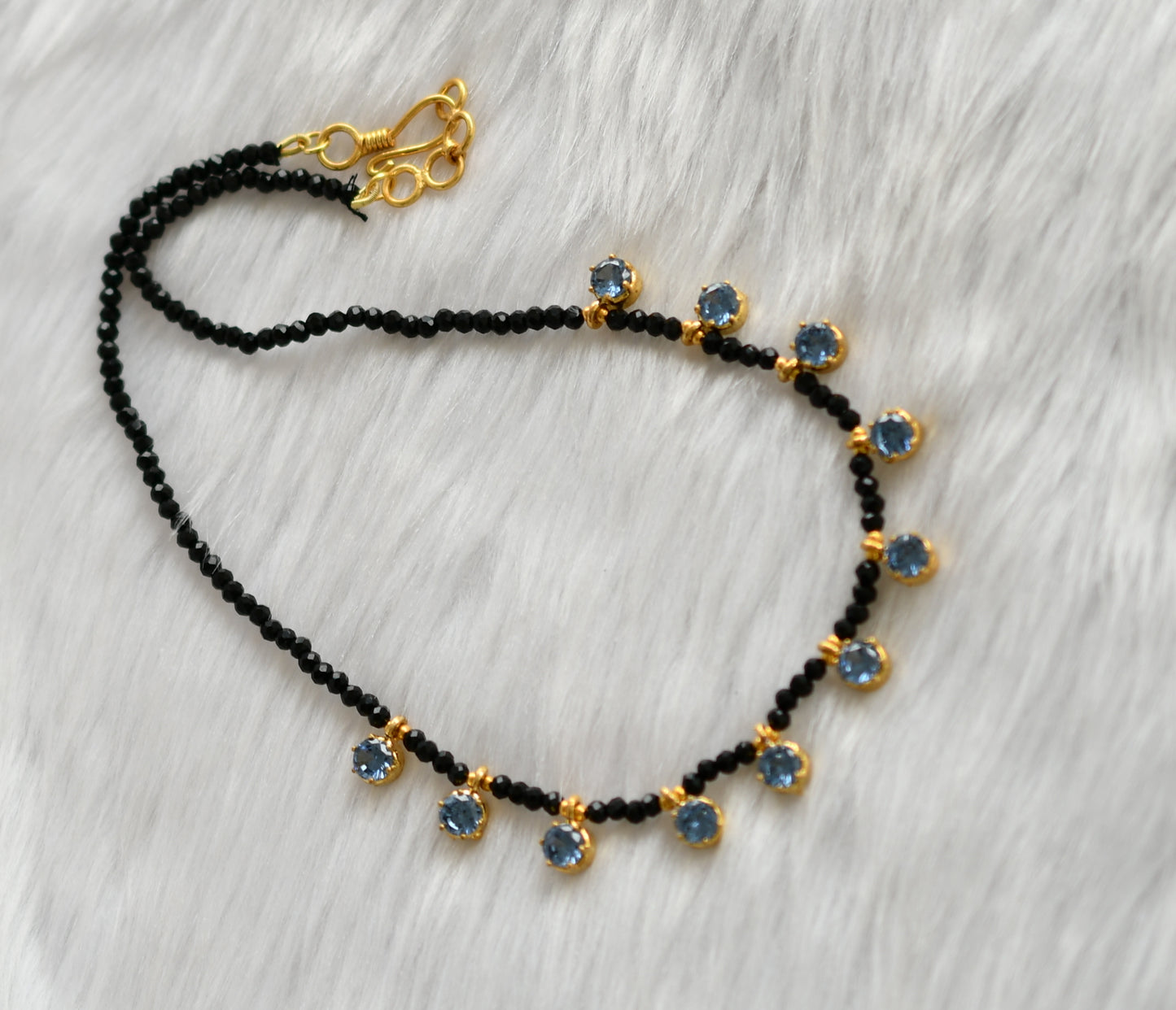 Gold tone black agates blue stone necklace dj-38874
