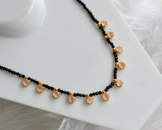 Gold tone black agates baby pink stone necklace dj-38875