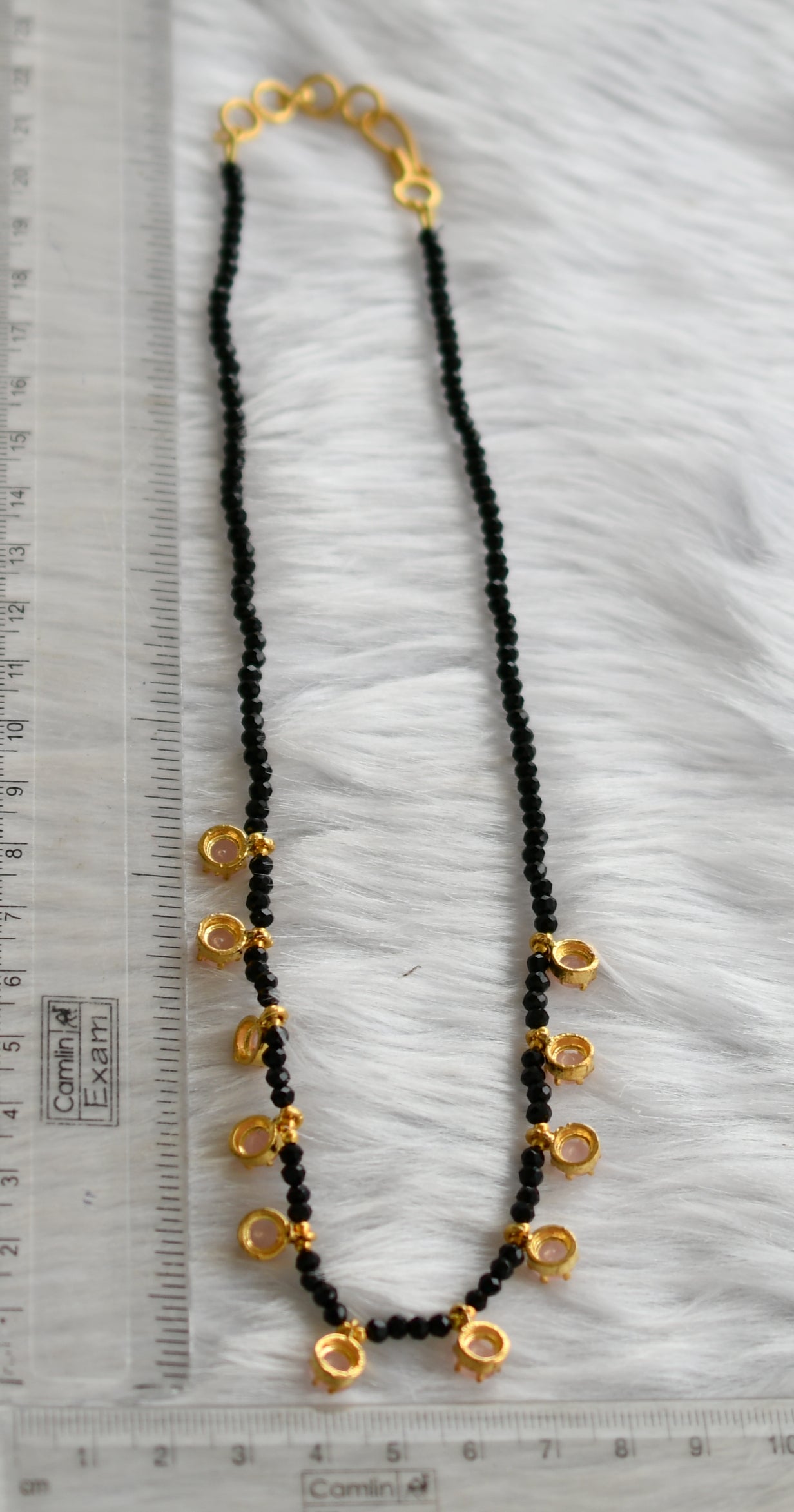 Gold tone black agates baby pink stone necklace dj-38875