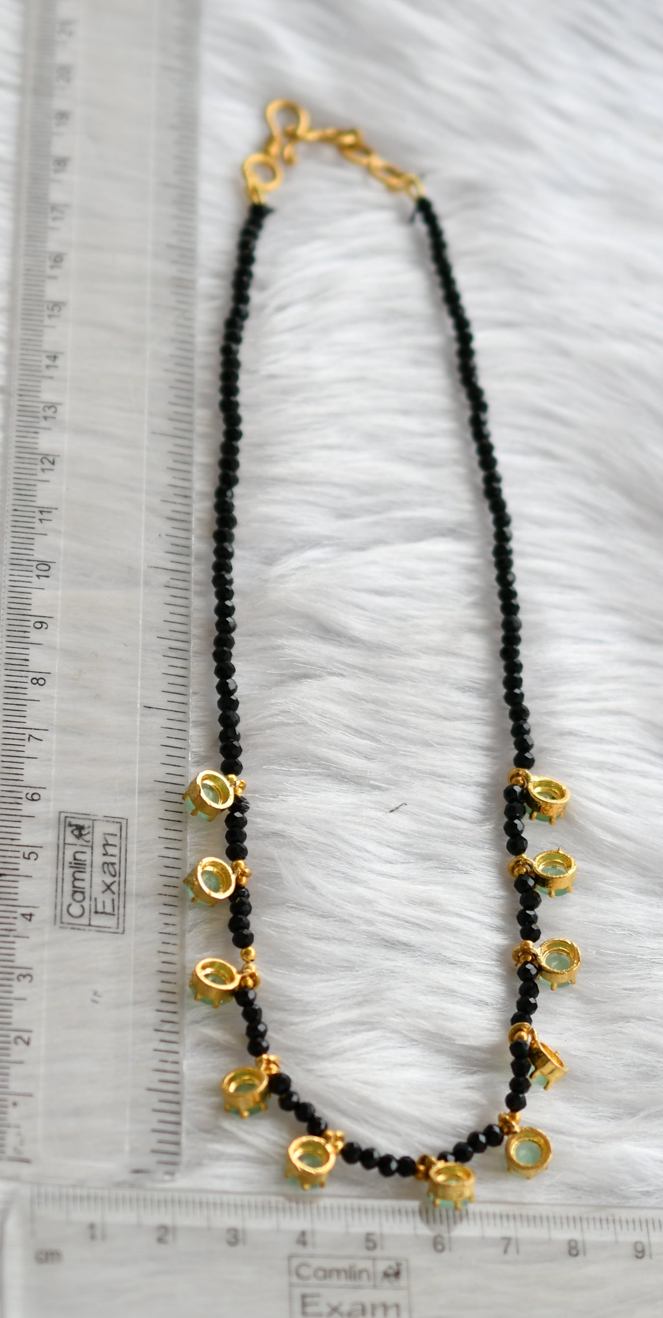 Gold tone black agates sea green stone necklace dj-38876