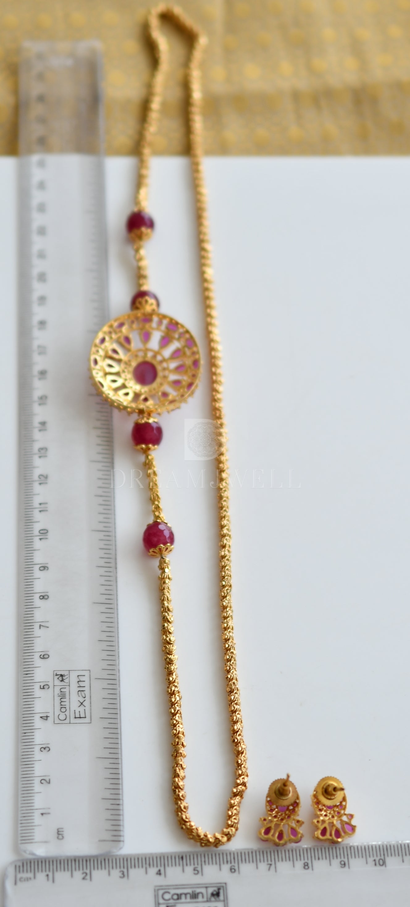 Gold tone cz kemp mugappu chain set dj-28282