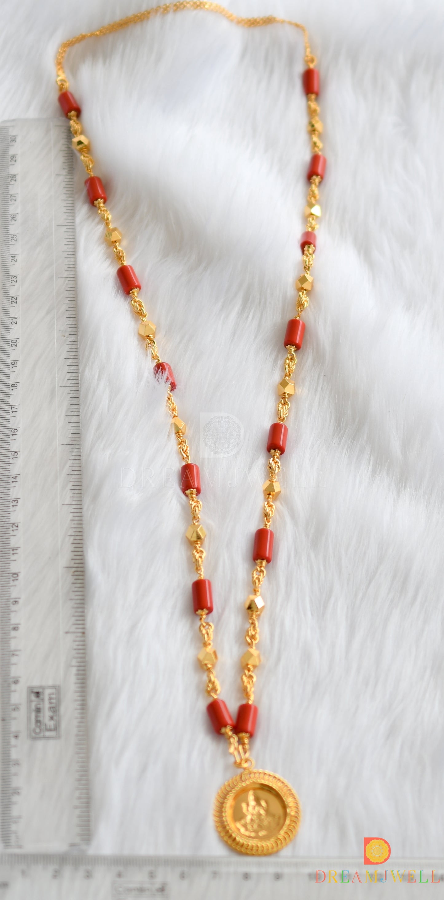Gold tone coral Lakshmi pendant with chain dj-37297