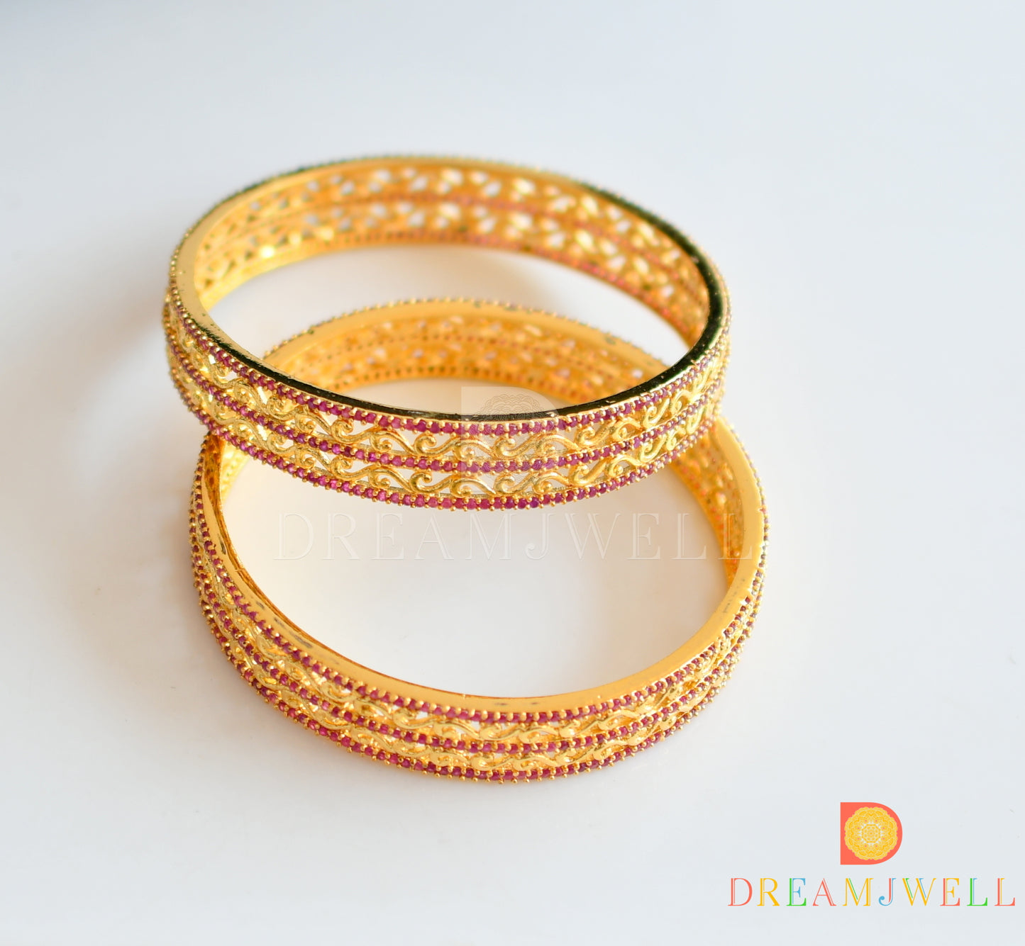 Gold tone ruby designer set of 2 Bangles(2.6) dj-05445