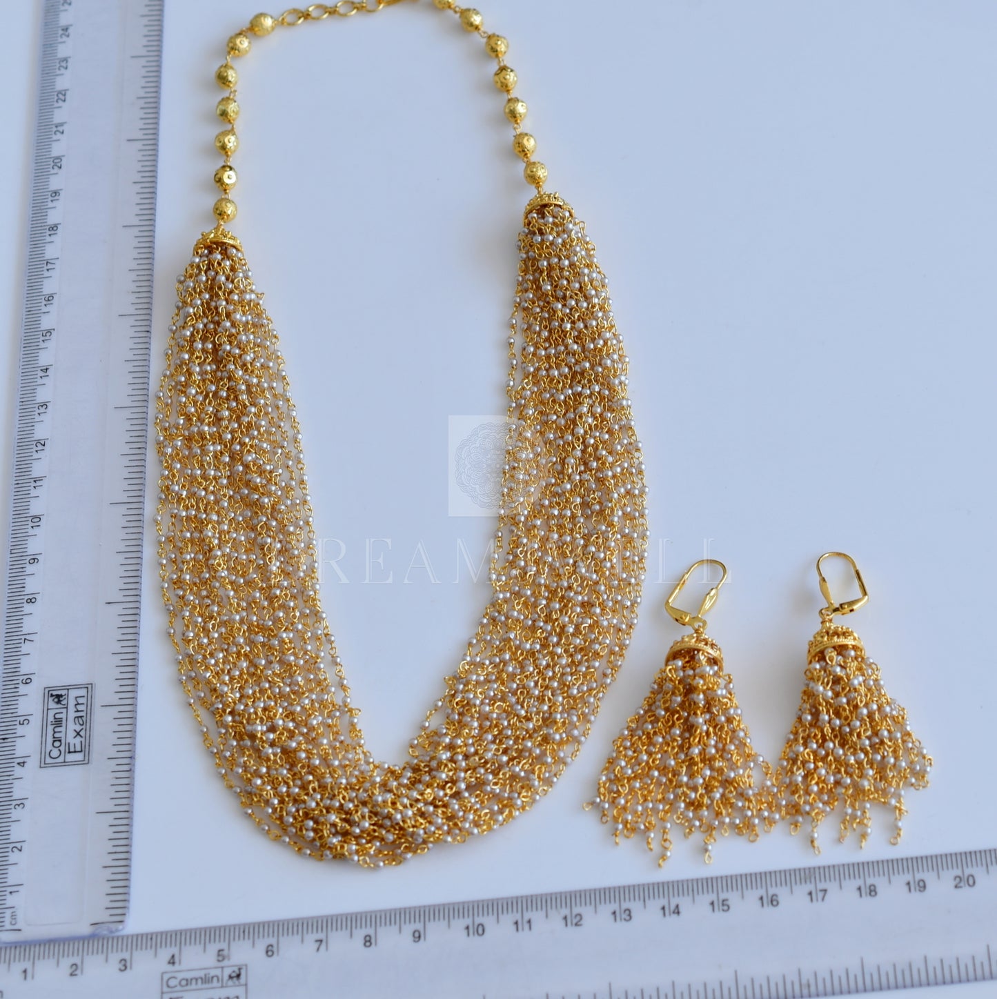 Gold tone pearl multilayer necklace set dj-03369