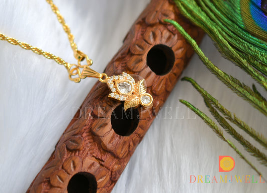 Gold tone white Lotus pendant with chain dj-37303