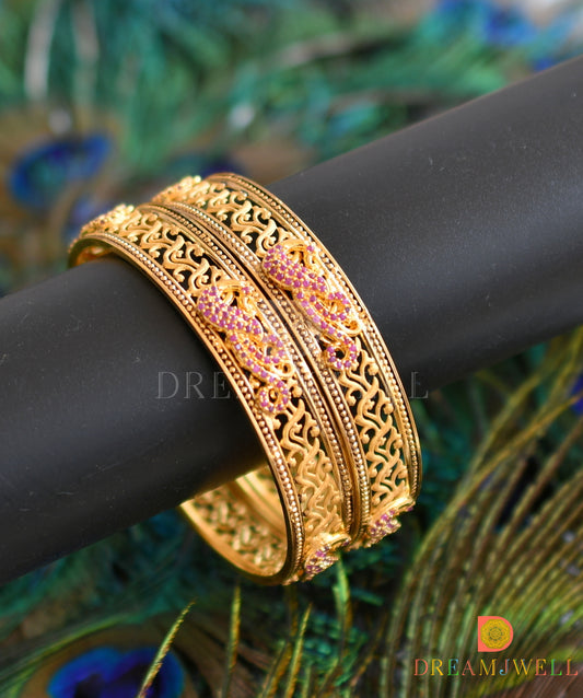 Gold Forming Semiprecious Ruby Peacock Bangles(2.4) dj-11820