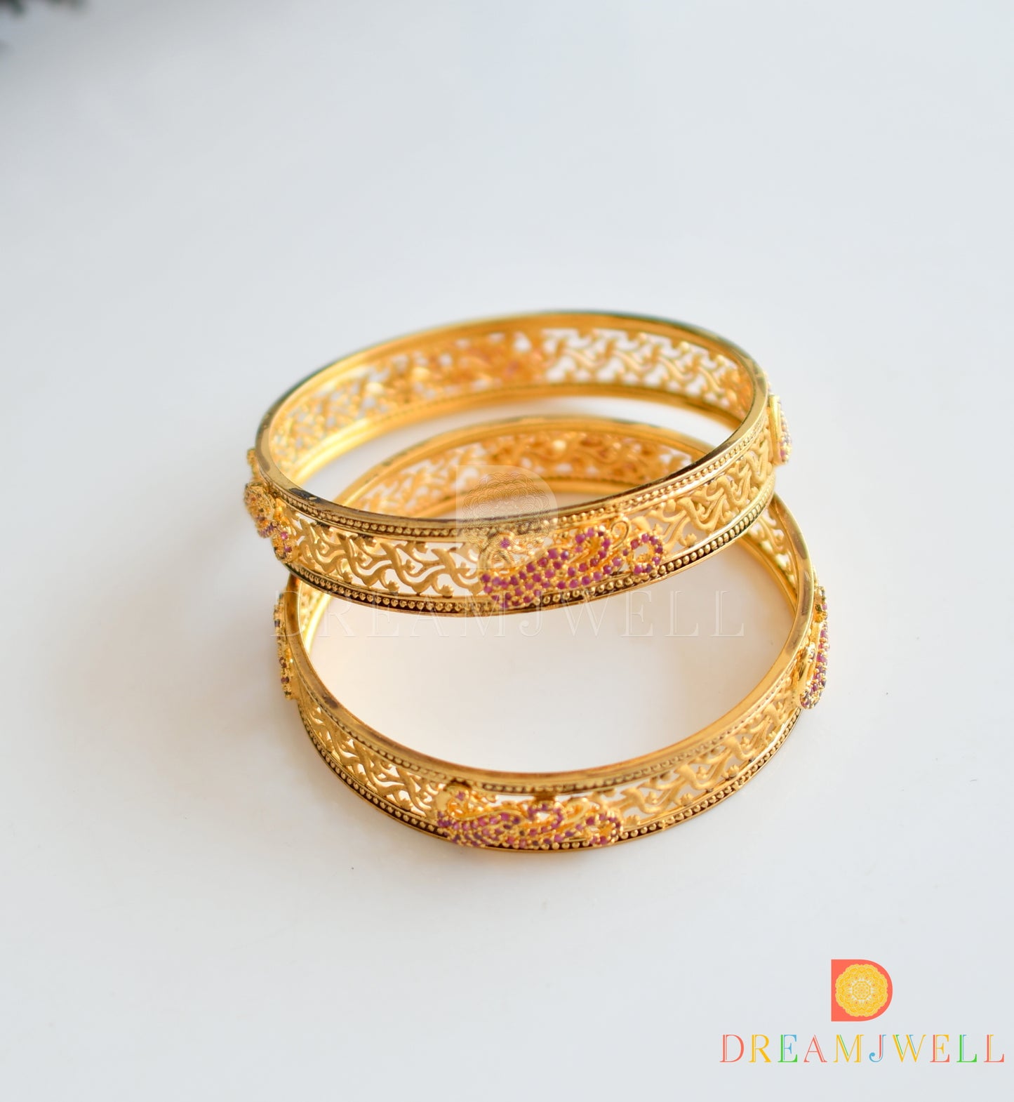 Gold Forming Semiprecious Ruby Peacock Bangles(2.4) dj-11820