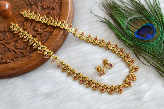 Matte finish ruby-emerald-white stone mango-flower haar set dj-38920